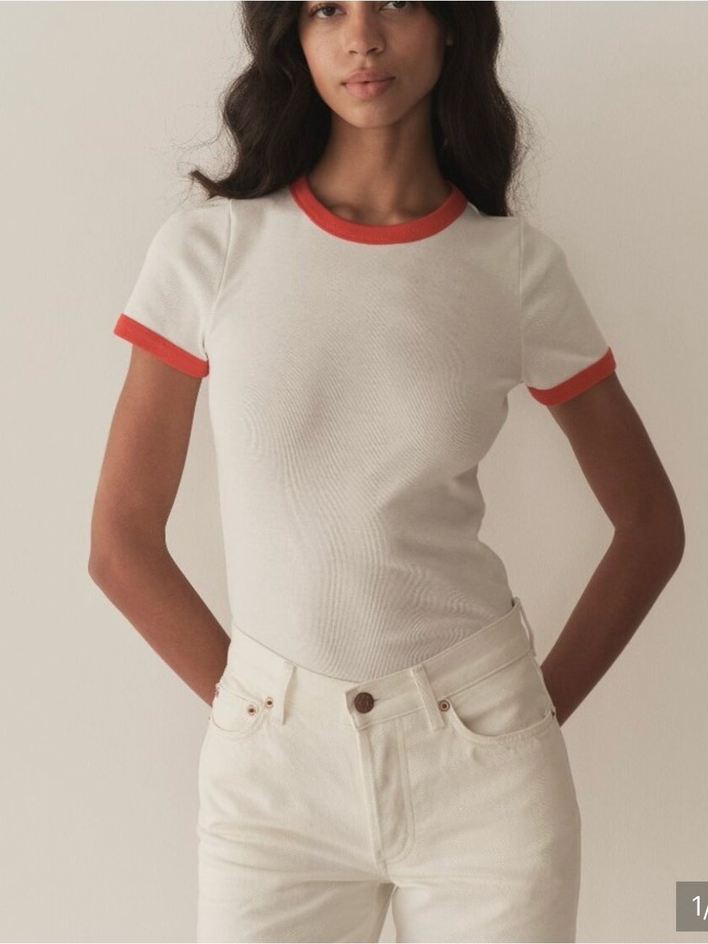 Doen Vivi Women's White Ringer Tee with Coral Trim sold out